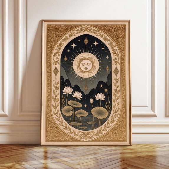 Mystical Rapper Mystical Sun Poster, Botanical Folk Art, Boho Flowery Spiritual, Earth ...