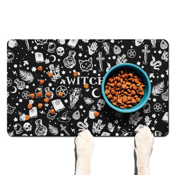 Mystical Sun and Moon Pet Feeding Mat - Non-Slip & Washable, Gothic Celestial Art, Eco-Friendly, 18x12 Inches
