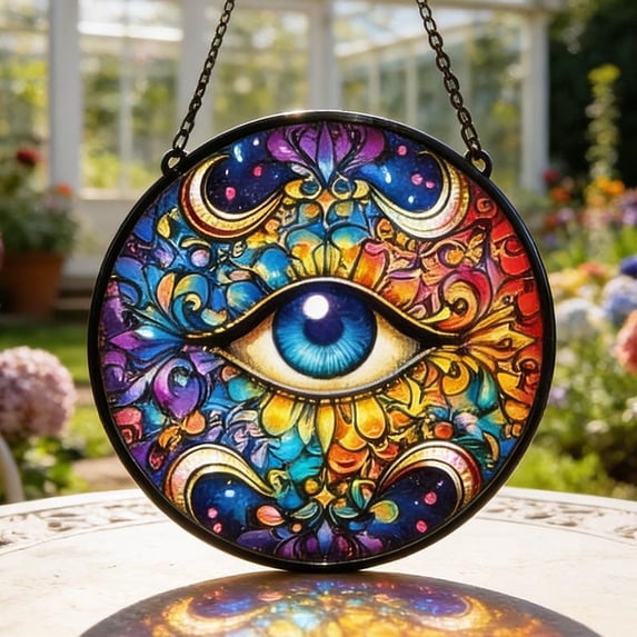 Mystical Symbol 2D Flat Glass Suncatcher, Stained Glass Style Window ...