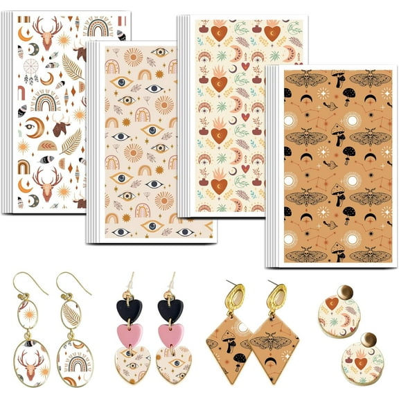 Mystical Symbol Clay Transfer Paper 4 Design 24 Pcs Transfer Paper for Polymer Rainbow Polymer Clay Transfer Sheets Moon Moth Transfer Paper for Clay Earrings Jewelry Making