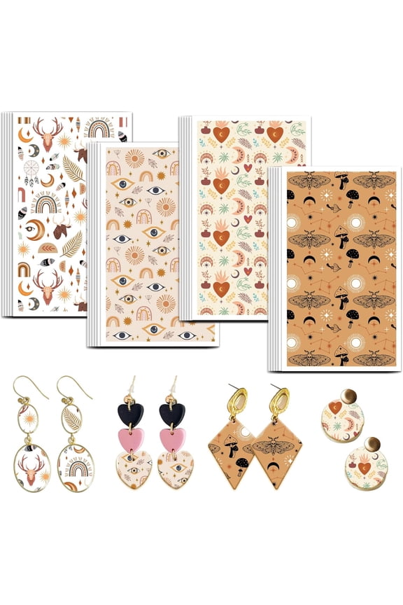 Mystical Symbol Clay Transfer Paper 4 Design 24 Pcs Transfer Paper for Polymer Rainbow Polymer Clay Transfer Sheets Moon Moth Transfer Paper for Clay Earrings Jewelry Making diy