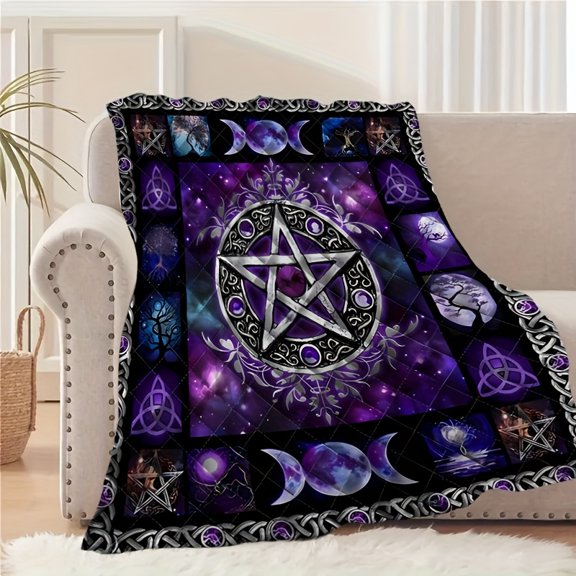 Mystical Tarot Card Flannel Blanket - Vintage Digital Print, All-Season Soft Polyester Throw for Couch, Nap, Travel, Camping Gift