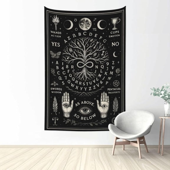 Mystical Tarot Tapestry Wall Hanging 60"x40" - Flannel Tree of Life Astrology Decor with Moon Phases, Witchy Spiritual Divination Wall Art, Celestial Metaphysical Room Decor for Bedroom Dorm