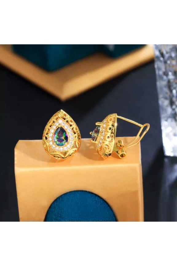 Mystical Topaz Rainbow Drop Earrings Stud CZ Women Silver Plated Fashion Jewelry