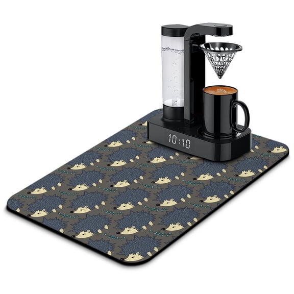 Mystical Tree and Hedgehog Coffee Mat - Watercolor Hedgehog Artwork, Absorbent Coffee Bar Mat, Non-Slip Kitchen Counter Mat, Eco-Friendly & Reusable