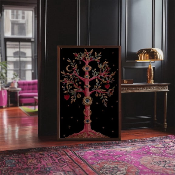 Mystical Tree of Life Art Print, Surreal Celestial Eye Decor, Spiritual, Unframed Canvas Size 24x36