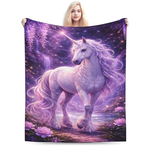 Mystical Unicorn Art Blanket Celestial Fantasy Decor Purple Floral Night Soft Cozy Throw Blanket for Couch Bed Christmas Gift 50x40