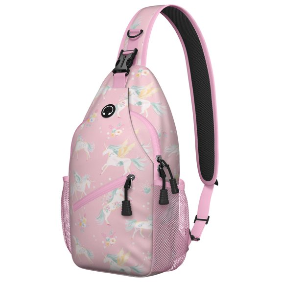 Mystical Unicorn and Rainbow Sling Backpack for Women, Cute Fantasy Animal Crossbody Bag with Galaxy, Moon, and Stars Pattern