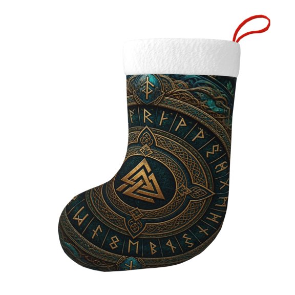 Mystical Viking Emblem Illustration Christmas Stocking, Holiday Tree Stocking with Hanging Loop for Mantel and Fireplace