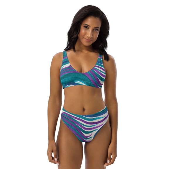 "Mystical Viking Waves" high-waisted bikini made with eco friendly recycled fabric