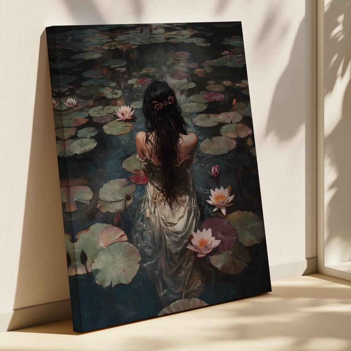 Mystical Water Lily Girl Wall Art Print, Dreamy Woman In Pond, Ethereal ...