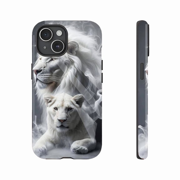 Mystical White Lions Smoke Art Phone Case for iPhone 11/12/13/14/15/16 (Pro Max/Plus) - Stylish Protective Case for Animal Lovers & Leo Enthusiasts