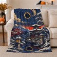 thumbnail image 1 of Mystical Winter Eclipse Pagoda Scene, Peaceful Mountain Lake Scene, Warm Flannel Blanket for Cabin and Lodge, Outdoor Lovers Friendship Gift, Festive Home Decor, 1 of 9