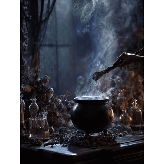Mystical Witch Cauldron Potion Canvas Print, Suitable for Living Room Bedroom Office Apartment Decor