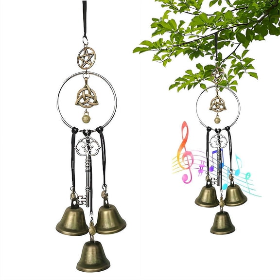 Mystical Witch Wind Chime, 10.33 Inch Iron Outdoor Hanging Decor with Bell, Handmade Witch Bells for Home Protection, Boho Door Hanging WitchBell, Brass Wind Chimes for Home Room