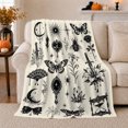 thumbnail image 1 of Mystical Witchy Celestial Illustrations Skulls, Cozy Botanical Garden Scene, Warm Flannel Blanket for Sunroom and Reading Nook, Garden Lovers Housewarming Gift, Botanical Home Decor, 1 of 9