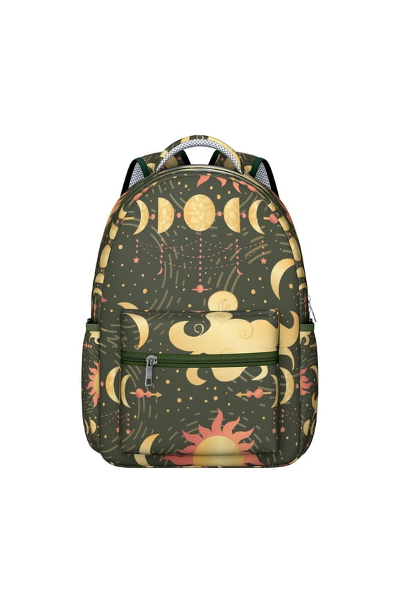 Mystical Witchy Moon Student Backpack Durable Waterproof Composite Oxford Cloth with Cosmic Astrology Print, Comfortable Adjustable Straps, Perfect for Students and Travel