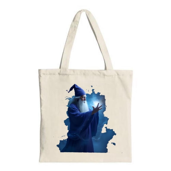 Mystical Wizard Tote Bag - Blue Robe Spell - Casting Design Perfect for Shopping Travel & Parties Reusable Canvas Bag
