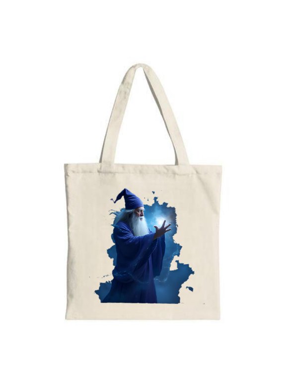 Mystical Wizard Tote Bag - Blue Robe Spell - Casting Design Perfect for Shopping Travel & Parties Reusable Canvas Bag