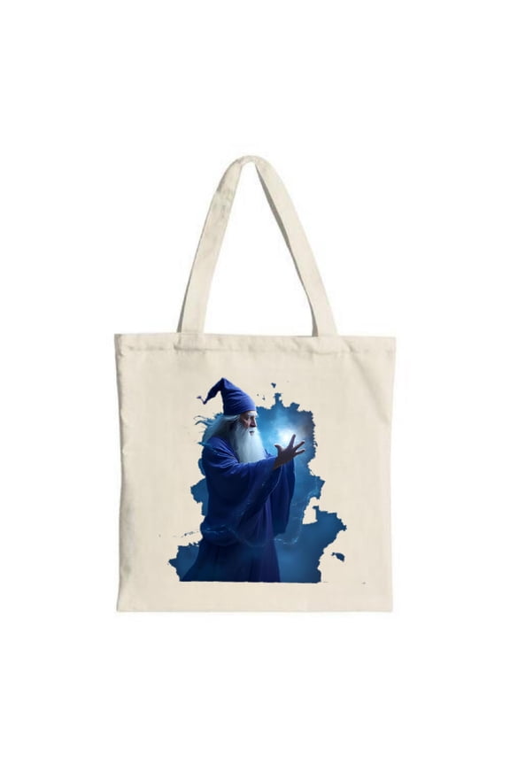 Mystical Wizard Tote Bag - Blue Robe Spell - Casting Design Perfect for Shopping Travel & Parties Reusable Canvas Bag