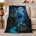 thumbnail image 1 of Mystical Wolf Art Moonlit Forest Scene, Peaceful Mountain Lake Scene, Warm Flannel Blanket for Cabin and Lodge, Outdoor Lovers Friendship Gift, Artistic Home Decor, 1 of 9
