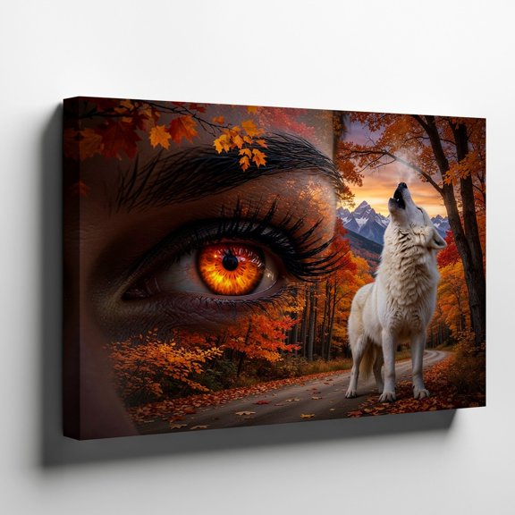 Mystical Wolf Autumn Forest Wall Art Print, Wildlife Decor