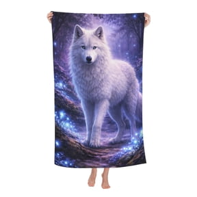 Mystical Wolf Beach Towel Quick Dry Microfiber Large Bath Towel Fantasy Forest Design for Beach Pool Travel Gift