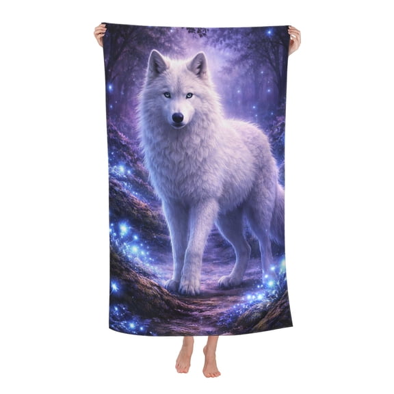 Mystical Wolf Beach Towel Quick Dry Microfiber Large Bath Towel Fantasy Forest Design for Beach Pool Travel Gift