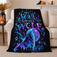 thumbnail image 1 of Mystical Wolf Galaxy Art, Peaceful Mountain Lake Scene, Warm Flannel Blanket for Cabin and Lodge with Detailed Artwork, Outdoor Lovers Christmas Gift, Festive Home Decor, 1 of 9