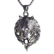 Mystical Wolf Necklace Silver Stainless Steel Wolves Pendant Round Box Chain Unisex Fantasy Forge Jewelry