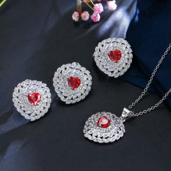 Mystical Yellow CZ Crystal Jewelry Sets Lover Heart Ring Necklace Earrings Ring