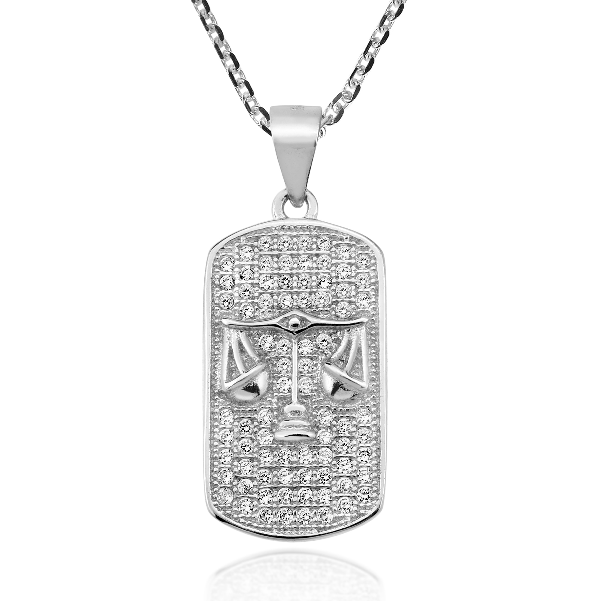 Men's "cz DOG Tag" Necklace| Men's Brushed Silver Stainless Steel Cubic Zirconia Dog Tag Pendant