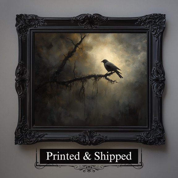 Mystical gothic raven wall art print – Vintage crow lover – Dark cottagecore home decor