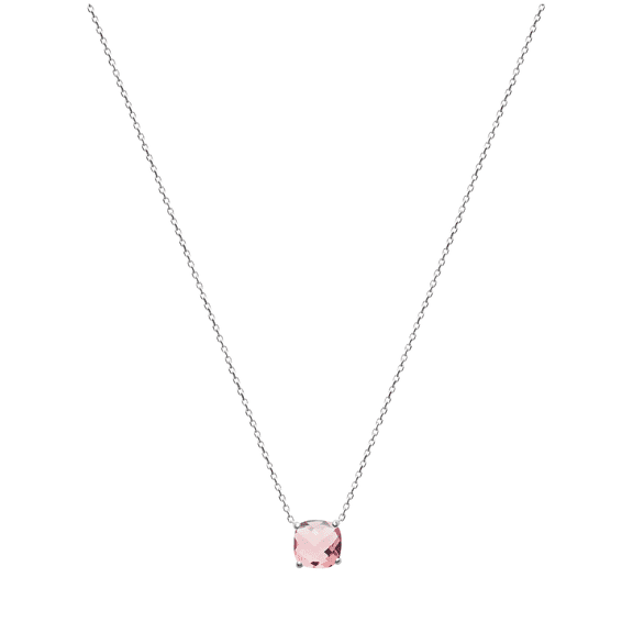 Mystigrey Alizee Lilly .925 Sterling Silver Plated Rhodium Necklace for Women with Pink Accent