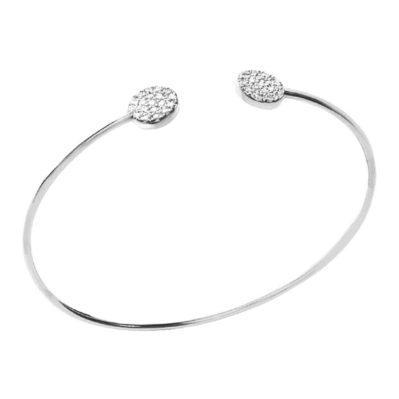 Mystigrey Amie .925 Sterling Silver Plated Rhodium Open Bangle with Cubic Zirconia for Women and Girls