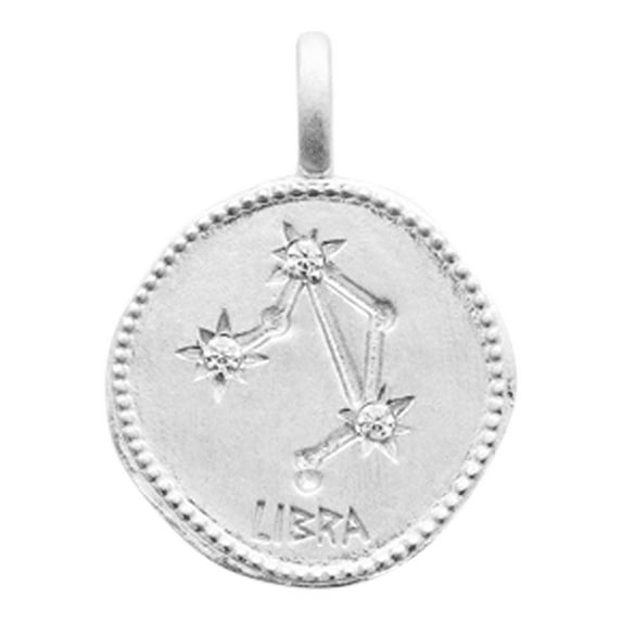 Mystigrey Constellation .925 Sterling Silver Plated Rhodium Pendant for Women with Cubic Zirconia Libra