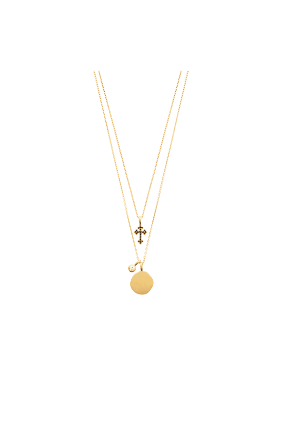 Cross 18K Gold Plated Double Necklace with Cubic Zirconia and Black Cross for Women
