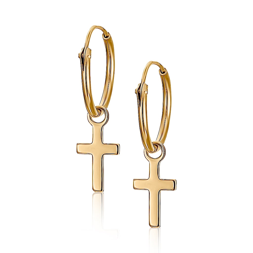Mystigrey Cross 18K Gold Plated Hoop Earrings for Women and Girls 