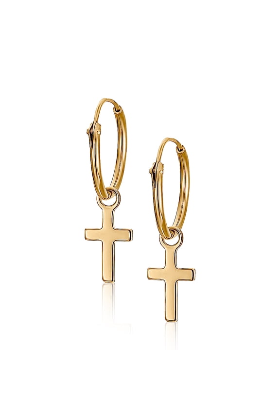 Cross 18K Gold Plated Hoop Earrings for Women 0.4 x 0.2
