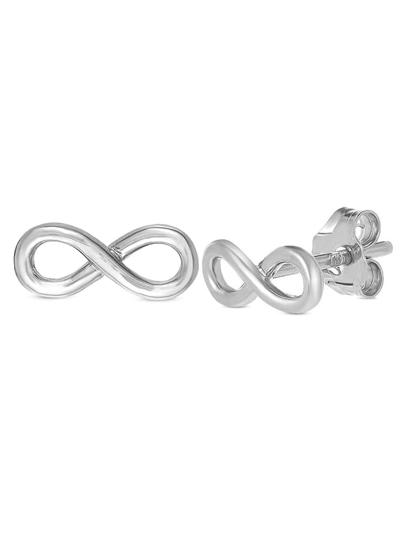 Infinity .925 Sterling Silver Plated Rhodium Earrings for Women, Hypoallergenic, 0.4 in