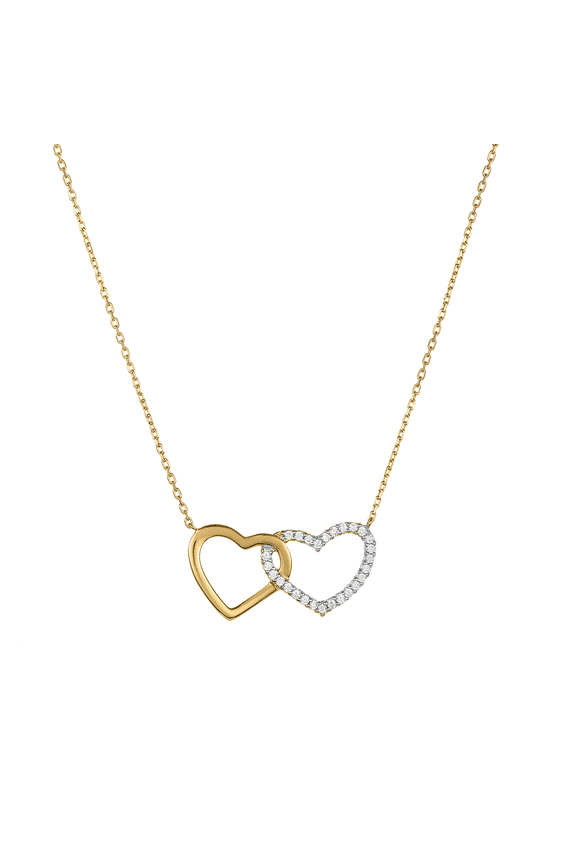 Milena Two Hearts 18K Gold Plated Necklace with Cubic Zirconia for Women