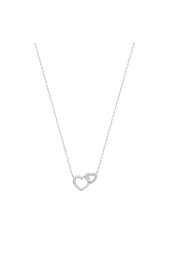 Milena Two Small Hearts .925 Sterling Silver Plated Rhodium Necklace with Cubic Zirconia for Women