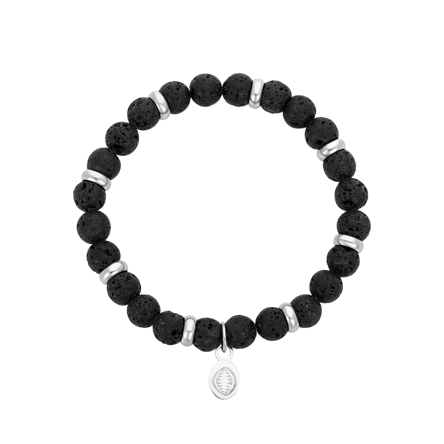 Mystigrey Rio Stainless Steel Bead Bracelet in Black Lava Rock in Large for Men and Women