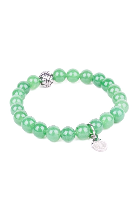 Rio Stainless Steel Bracelet Green Quartzite with Steel Bead Small For Men and Women
