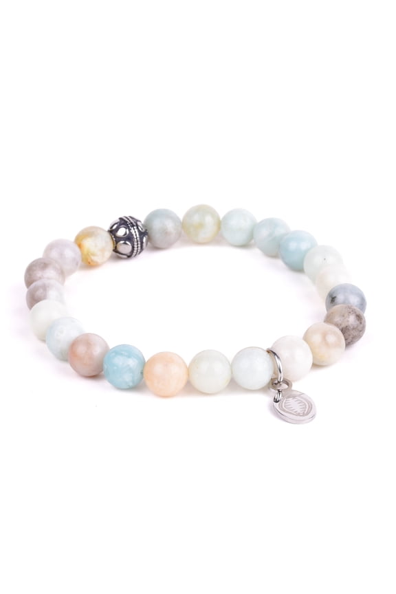 Rio Stainless Steel Bracelet Pastel Green Amazonite with Steel BeadSmall For Men and Women