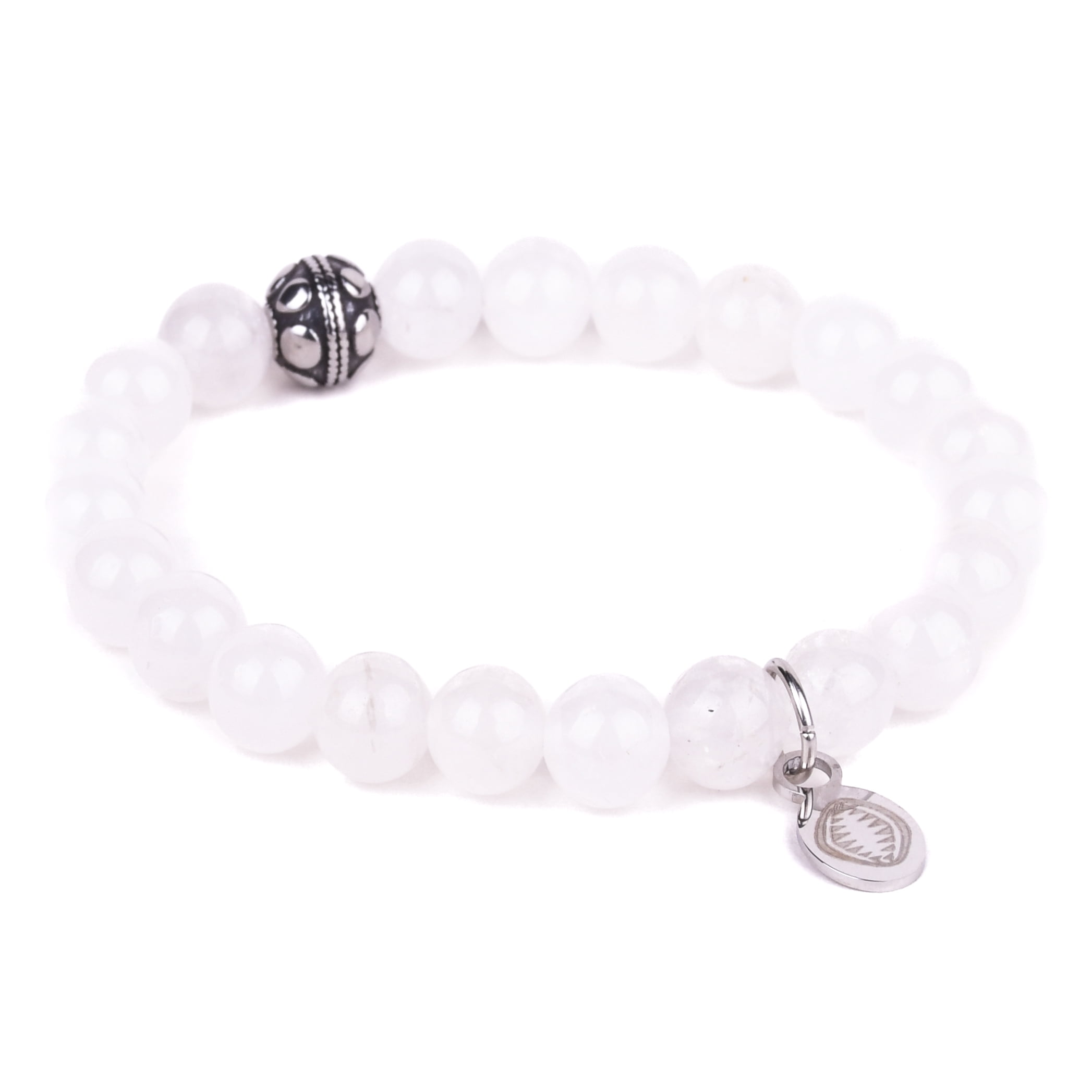 Mystigrey Rio Stainless Steel Bracelet White Jade with Steel BeadSmall For Men and Women