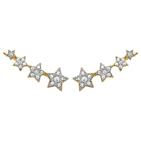 Mystigrey Stella 18K Gold Plated 4 Stars Earrings for Women Climber with Cubic Zirconia