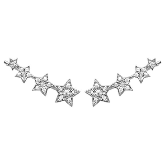 Mystigrey Stella .925 Sterling Silver Plated Rhodium 4 Stars Climber Earrings for Women with Cubic Zirconia