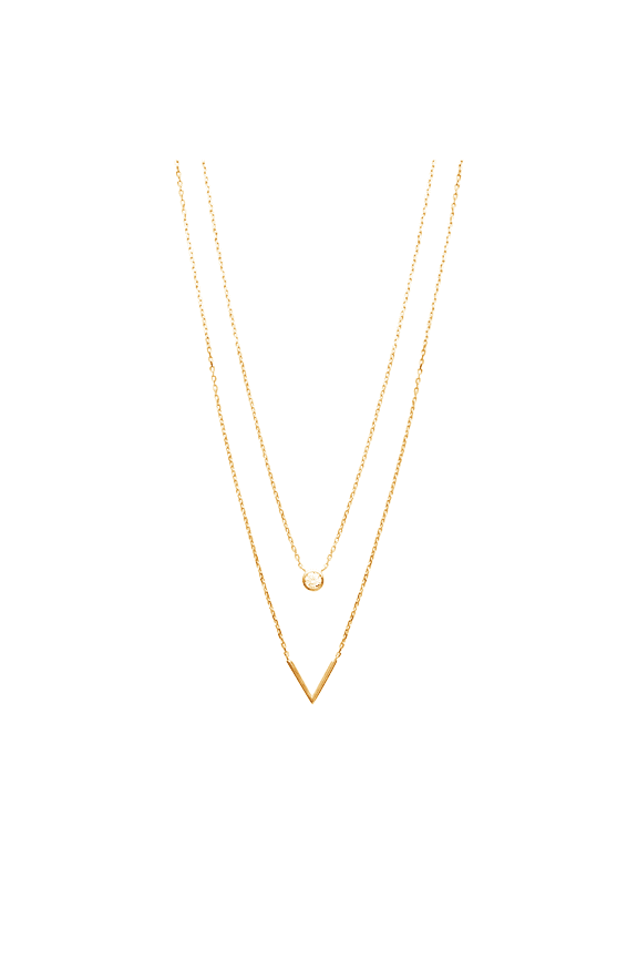 Victoria 18K Gold Plated Dual Necklace for Women with Two Strands V and Solitary Cubic Zirconia