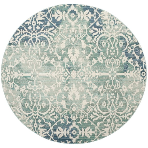 SAFAVIEH Mystique Hayleigh Floral Polyester Area Rug, Blue/Ivory, 6'7" x 6'7" Round